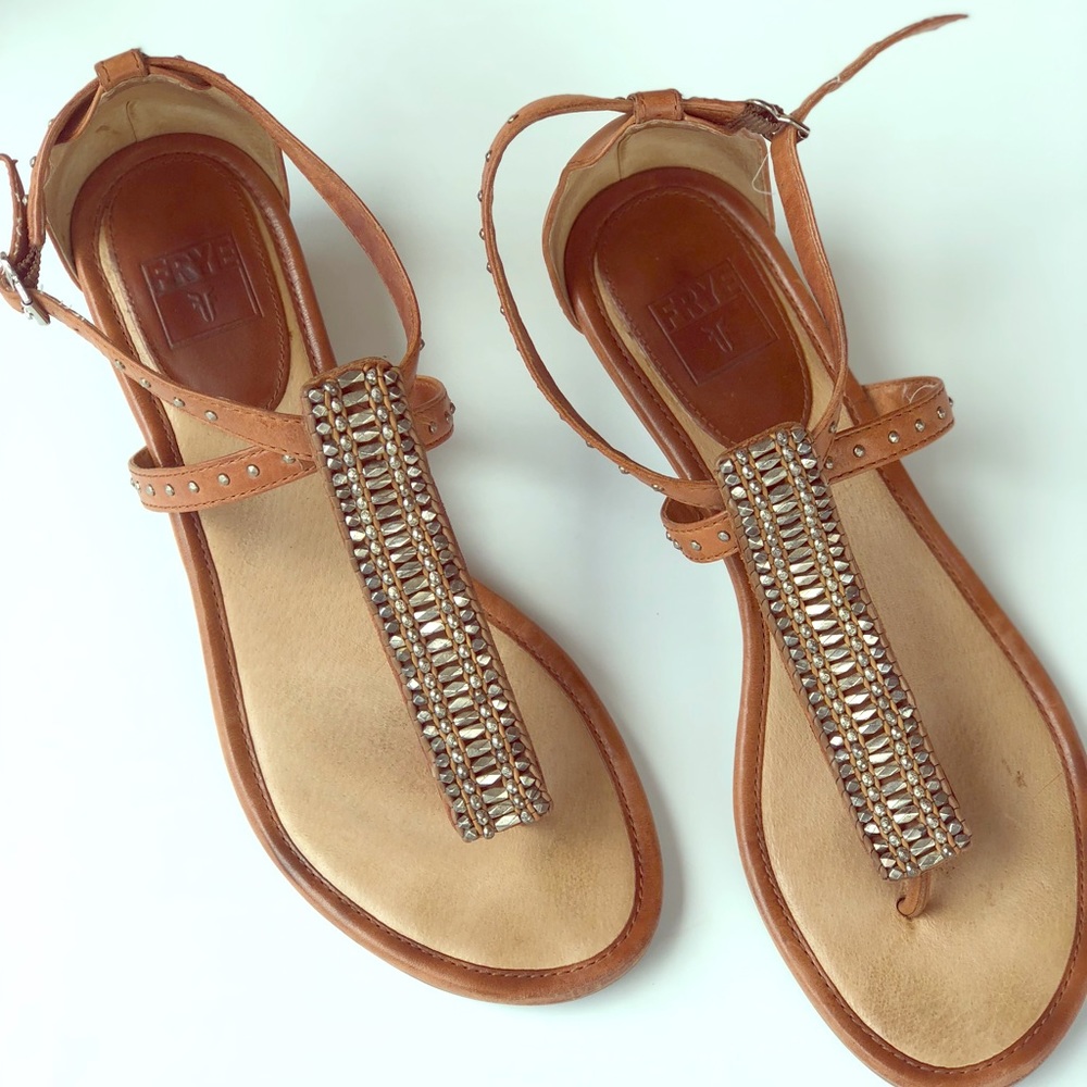 Beaded Brown Frye Sandals